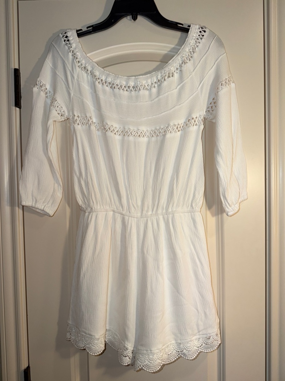 Charlotte Russe White Crochet-Trim Romper - Size Small